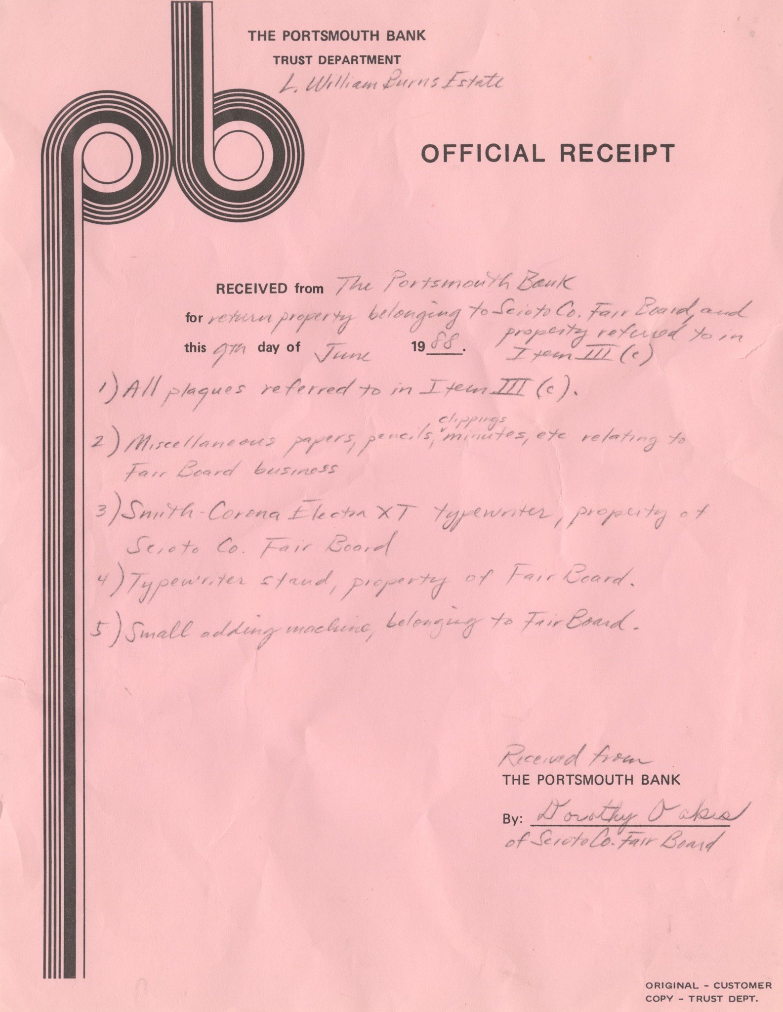 Rec. from Ports. Bank Trust Dept. for Sci. Co. Fair June 9, 1988.jpg