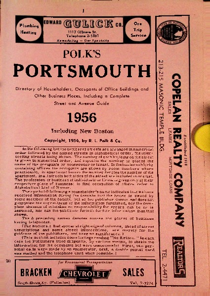 1956 Portsmouth City Directory - Householders & Business, Ads, Telephone Directory, Classified Business Directory.pdf