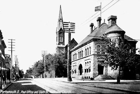 Post office and Sixth Street Methodist Church,<br />
Portsmouth, O.