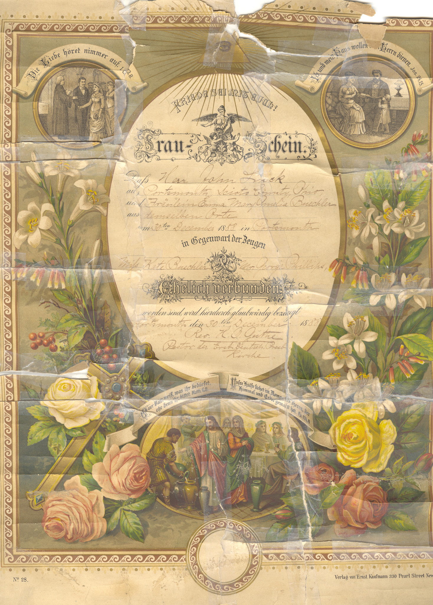 John Linck and Mary Amelia Buechler Marriage Certificate