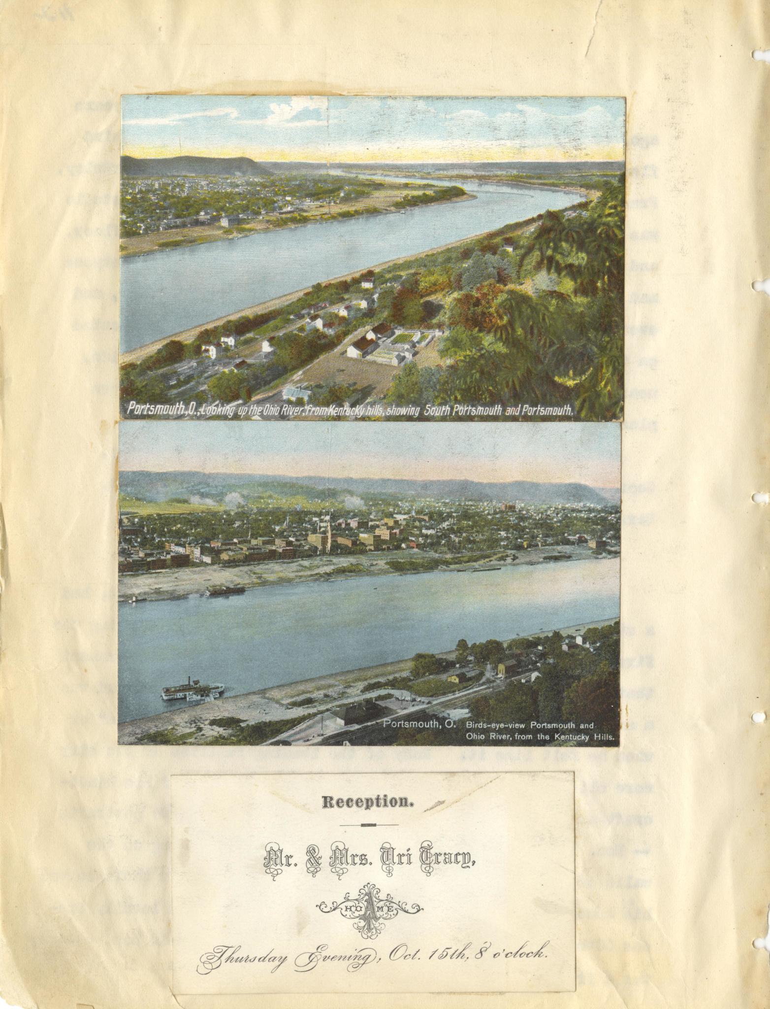 Mr. & Mrs. Ari Tracy; Reception (October 15); Portsmouth Looking up the  Ohio River; Kentucky Hills; South Portsmouth; Birdseye View