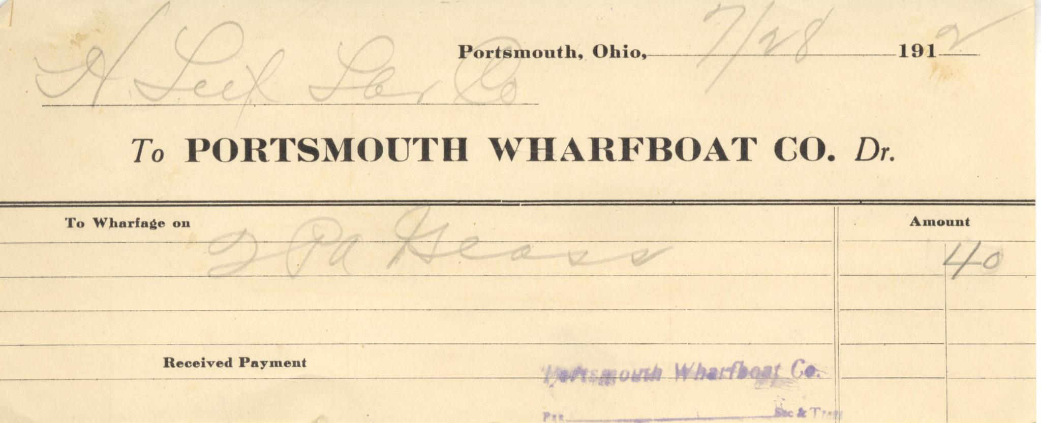 Portsmouth Wharfboat Co. Freight Invoice