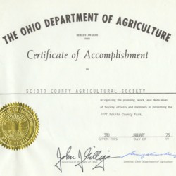 OH Dept. of Agriculture Cert. of Accom. to Sci. Co. Agr. Soc. Jan 3, 1973.jpg