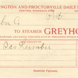 Portsmouth, Huntington and Proctorville Daily Passenger Packet Freight Invoice